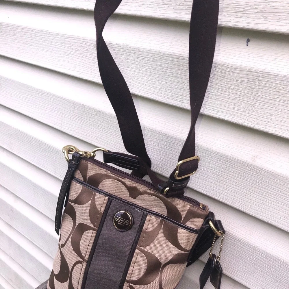 Coach Tan and Brown Signature Crossbody Bag